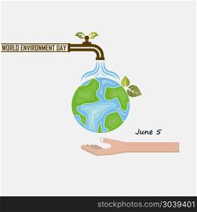 World Environment day concept vector logo design template.June 5. World Environment day concept vector logo design template.June 5st World Environment day concept.World Environment day Awareness Idea Campaign.Vector illustration.