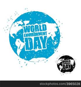 World Environment Day. Earth in grunge style. emblem of planet earth. International holiday nature&#xA;