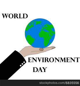 World Environment Day.. Hands holding the earth globe on white background. Saving the earth concept. Earth Day illustration.