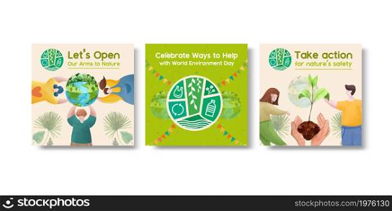 World Environment Day.Save Earth Planet World Concept for advertising template watercolor vector