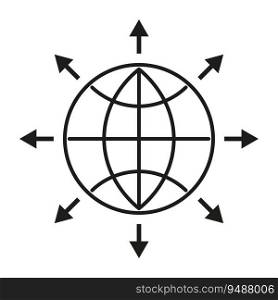 World expansion icon. Globe line symbol with arrows.Vector illustration. Eps 10. Stock image.. World expansion icon. Globe line symbol with arrows.Vector illustration. Eps 10.