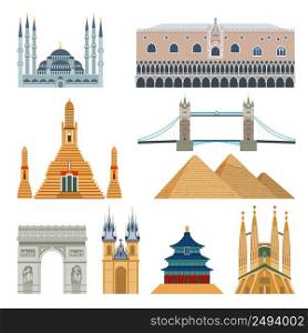 World famous landmarks and monuments flat icons set isolated vector illustration. Landmarks And Monuments Set