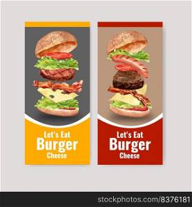 World food day flyer design with hamburger, meet, vegetable watercolor  illustration.