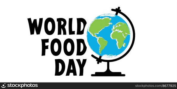 World Food Day is a day on which food is central and worldwide attention is drawn to food security in the world. Ecological eco footprint on globe and Globe worldwide view map. 