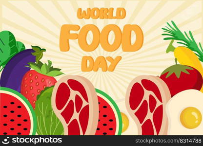 World Food Day Logo Background Vector Design, Illustration Of Assorted Fruits And Foods, Meal Celebration Celebration Poster Design