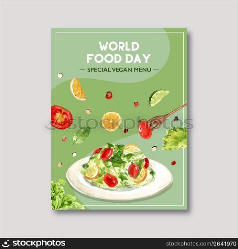World food day poster design with salad tomato Vector Image