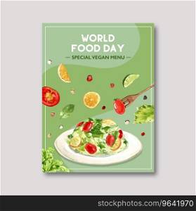 World food day poster design with salad tomato Vector Image