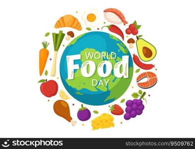 World Food Day Vector Illustration on 16 October with Various Foods, Fruit and Vegetable in Flat Cartoon Hand Drawn Background Templates