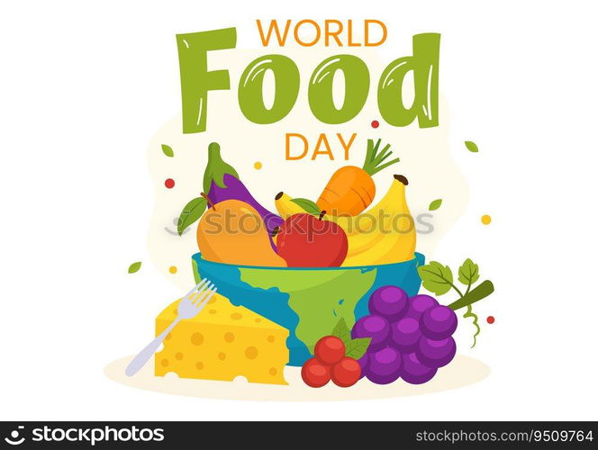 World Food Day Vector Illustration on 16 October with Various Foods, Fruit and Vegetable in Flat Cartoon Hand Drawn Background Templates