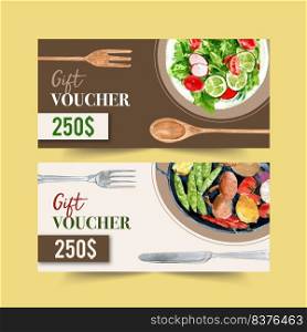 World food day voucher design with salad and vegetable watercolor isolated illustration.