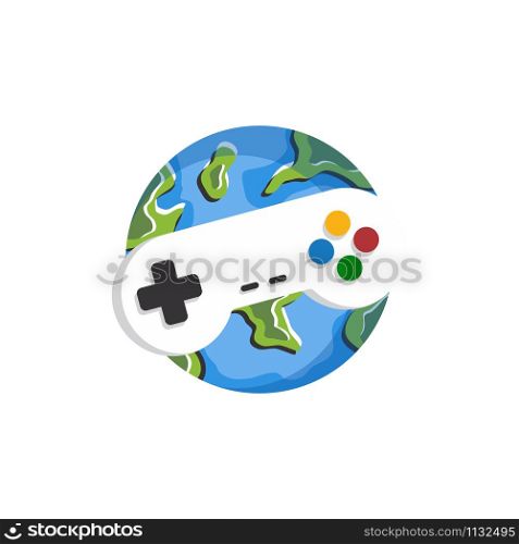 world gamer earth game console joystick controller logo vector art. world gamer earth game console joystick controller logo