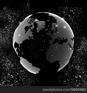 World globe, global network. Molecule structure, black background for communication, science vector illustration.