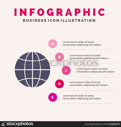 World, Globe, Internet, Design Solid Icon Infographics 5 Steps Presentation Background