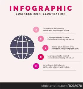 World, Globe, Internet, Design Solid Icon Infographics 5 Steps Presentation Background