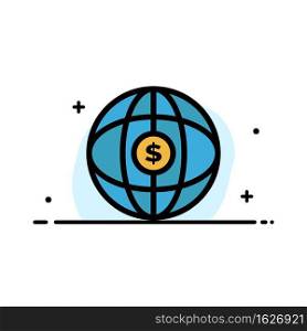 World, Globe, Internet, Dollar  Business Flat Line Filled Icon Vector Banner Template
