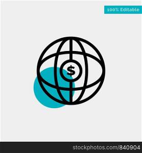 World, Globe, Internet, Dollar turquoise highlight circle point Vector icon