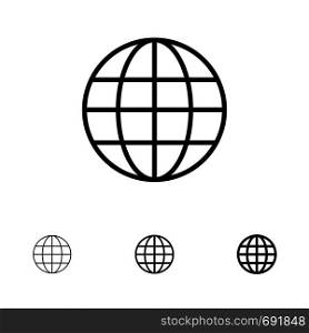 World, Globe, Map, Internet Bold and thin black line icon set