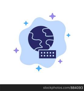 World, Globe, Marketing Blue Icon on Abstract Cloud Background