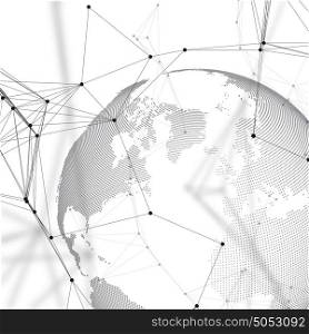 World globe on white background. Global network connections, abstract geometric design, technology digital concept. Chemistry pattern, molecule structure, connecting lines and dots.. World globe on white background. Global network connections, abstract geometric design, technology digital concept. Chemistry pattern, molecule structure, connecting lines and dots