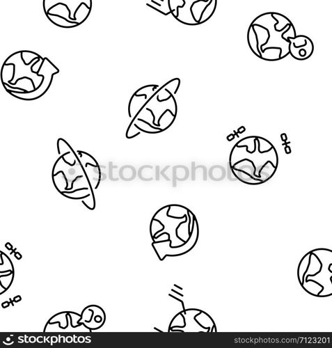 World, Globe, Planet Earth Vector Seamless Pattern Thin Line Illustration. World, Globe, Planet Earth Vector Seamless Pattern