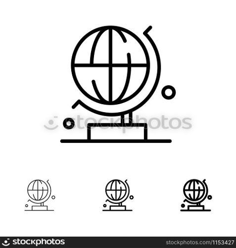 World, Globe, Science Bold and thin black line icon set