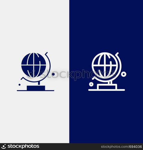World, Globe, Science Line and Glyph Solid icon Blue banner Line and Glyph Solid icon Blue banner
