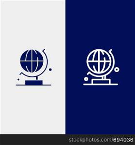 World, Globe, Science Line and Glyph Solid icon Blue banner Line and Glyph Solid icon Blue banner