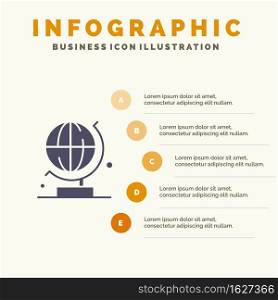 World, Globe, Science Solid Icon Infographics 5 Steps Presentation Background