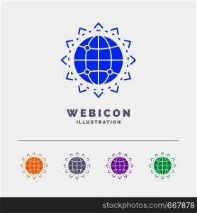 World, globe, SEO, business, optimization 5 Color Glyph Web Icon Template isolated on white. Vector illustration. Vector EPS10 Abstract Template background