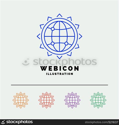 World, globe, SEO, business, optimization 5 Color Line Web Icon Template isolated on white. Vector illustration. Vector EPS10 Abstract Template background