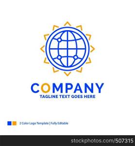 World, globe, SEO, business, optimization Blue Yellow Business Logo template. Creative Design Template Place for Tagline.