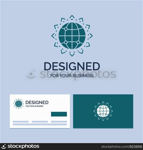 World, globe, SEO, business, optimization Business Logo Glyph Icon Symbol for your business. Turquoise Business Cards with Brand logo template.. Vector EPS10 Abstract Template background