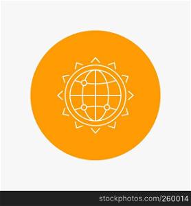 World, globe, SEO, business, optimization White Line Icon in Circle background. vector icon illustration