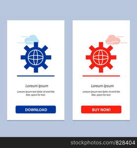 World, Globe, Setting, Technical Blue and Red Download and Buy Now web Widget Card Template