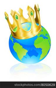 World globe wearing a crown, king of the world or champion concept&#xA;