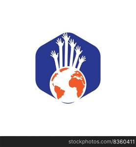 World hands vector logo design template. World support logo concept.	