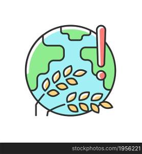 World harvest wilt RGB color icon. International starvation problem. Humanity disaster. Crop loss is possible due to climate changes. Isolated vector illustration. Simple filled line drawing. World harvest wilt RGB color icon