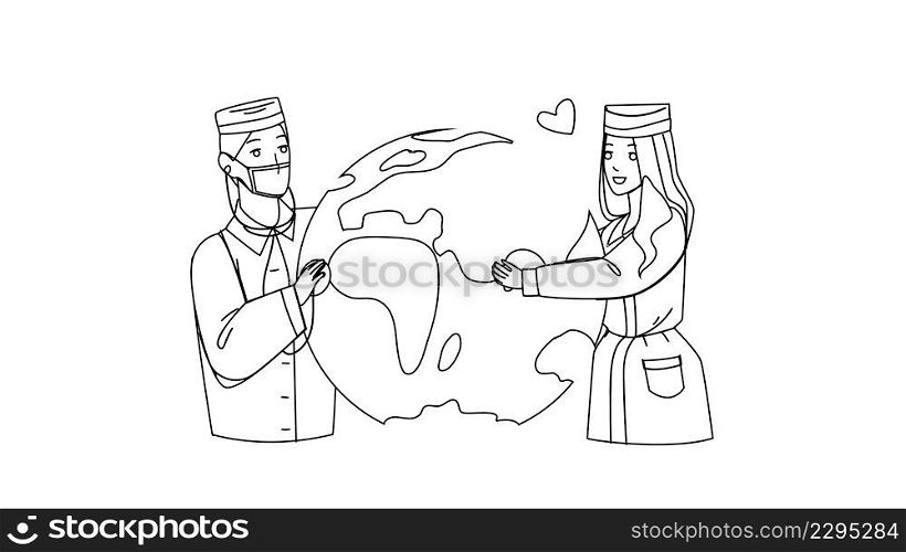 World Health Day Doctors Celebrate Holiday Black Line Pencil Drawing Vector. Man And Woman Hospital Workers Celebrating Worldwide Health Day Together. Characters Healthcare Job Celebration. World Health Day Doctors Celebrate Holiday Vector