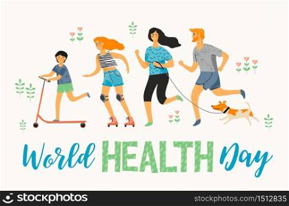 World Health Day. Healthy lifestyle. Sport family. Vector illustration. World Health Day. Healthy lifestyle. Sport family.