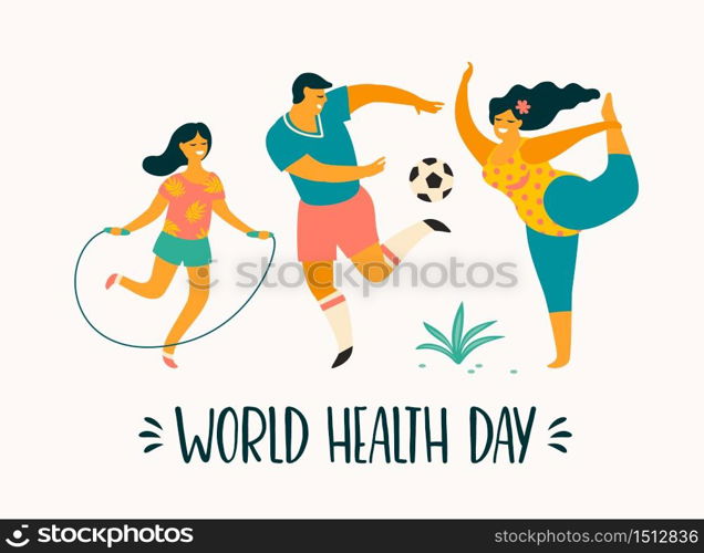 World Health Day. Healthy lifestyle. Sport family. Vector illustration.. World Health Day. Healthy lifestyle. Sport family.