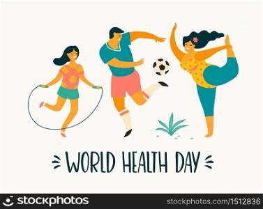 World Health Day. Healthy lifestyle. Sport family. Vector illustration.. World Health Day. Healthy lifestyle. Sport family.