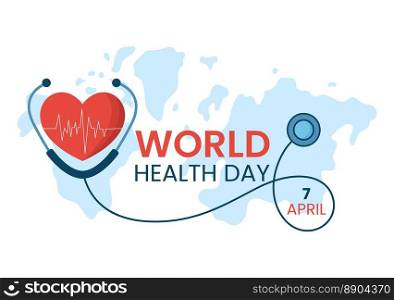 World Health Day on April 7th Illustration with Earth and HealthCare for Web Banner or Landing Page in Flat Cartoon Hand Drawn Templates