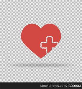 World Health Day with heart and cross. Transparent background with shadow. Isolated icon. Vector EPS 10