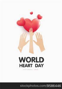 World heart day and hands concept. stethoscope with heart shape, heart wave sign, hug the globe, happy earth day, world map background. vector design.