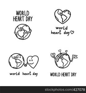 World Heart Day banner set. Hand drawn set of World Heart Day vector banner for web design. World Heart Day banner set, hand drawn style