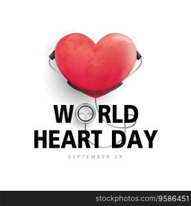 World heart day concept. stethoscope with heart shape, heartbeat line, heart wave sign, happy earth day, vector design.