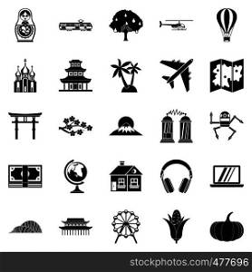 World heritage icons set. Simple set of 25 world heritage vector icons for web isolated on white background. Travel by plane icons set, simple style