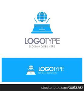 World, Hologram, Imagination, Presentation Blue Solid Logo with place for tagline