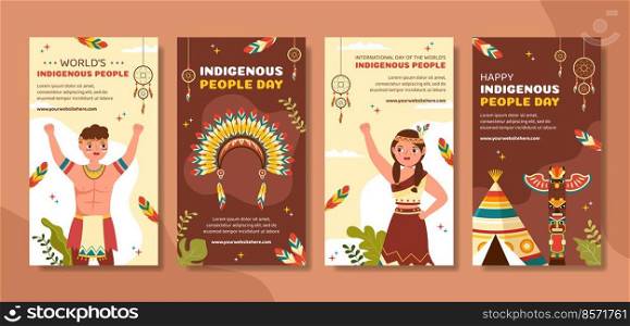 World Indigenous Peoples Day Social Media Stories Template Hand Drawn Cartoon Flat Illustration