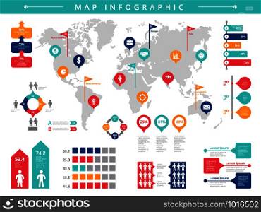 World infographic. Business presentation people population vector infographic template. Illustration of business population infographic, statistic information. World infographic. Business presentation people population vector infographic template